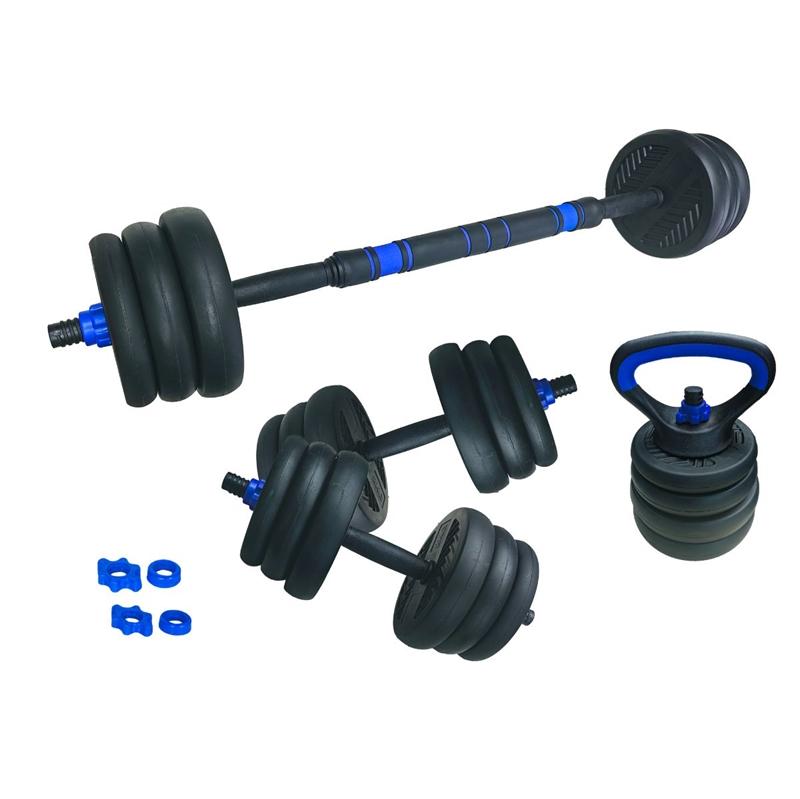 ASG justerbart vektsett med manualer, vektstang og kettlebell-håndtak i svart og blått